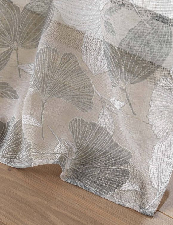 Voilage imprimé ginkgo -  finition oeillets (beige / gris) Voilage imprimé ginkgo -  finition oeillets (beige / gris)